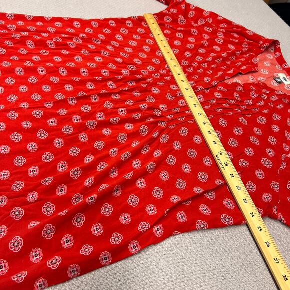 Old Navy Dress Womens XXL Red Floral Viscose Ruffled 3/4 Sleeve Cottagecore Boho - Picture 8 of 9